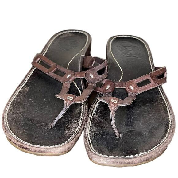 TIMBERLAND Brown Leather Thong Chain Detail ‎ Sandals Size 8 - Picture 3 of 8
